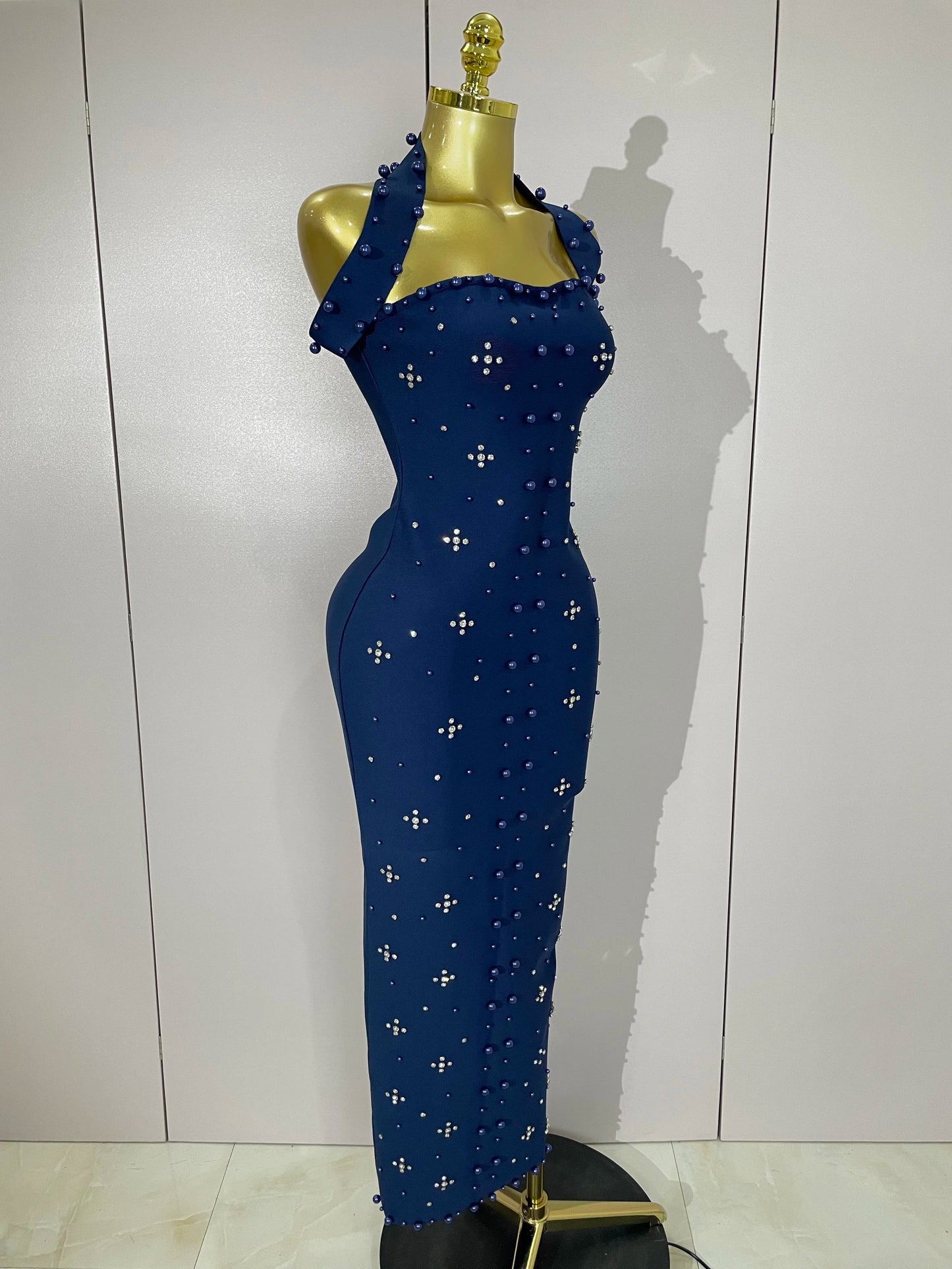 2025 Luxury Shining Diamonds Pearls Sleeveless Bodycon Bandage Long Dress Women Celebrate Evening Party Elegant Birthday Gowns