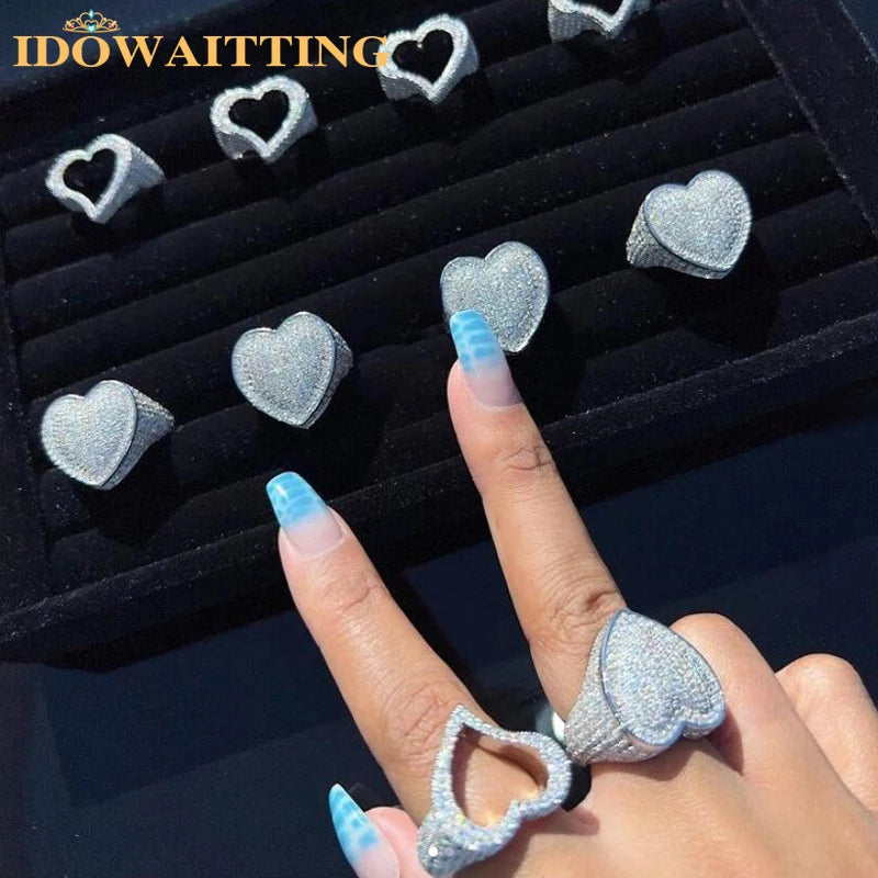 Full Micro Paved CZ Hollow Heart Ring High Quality Iced Out Bling Cubic Zirconia For Women Girlfriend Valentines Finger Jewelry