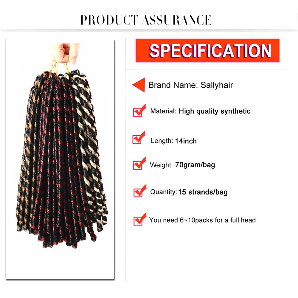 Sallyhair Synthetic Faux Locs 14inch 70g/pack Crochet Braiding Hair Extensions Afro Hairstyles Soft Dreadlock Crochet Braids