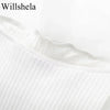 Willshela Women Fashion Ribbed Bodysuit With Organza Ruffle Vintage High Elastic Sexy y2k Female Chic Lady Tops body femme