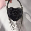 Luxury Glitter Floral Rhinestone Diamond Tassel Evening Bag Heart-Shaped Women's Handbag Wedding Party Clutch Purse Shoulder Bag