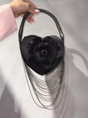 Luxury Glitter Floral Rhinestone Diamond Tassel Evening Bag Heart-Shaped Women's Handbag Wedding Party Clutch Purse Shoulder Bag