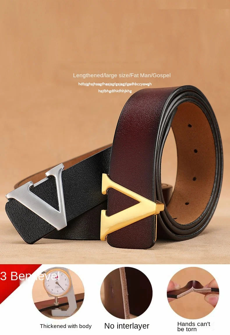 High Quality Smooth Buckle Belt Men's Genuine Leather Pure Cowhide Letter V Jeans Belt for Men Women Luxury Male Belt Designers