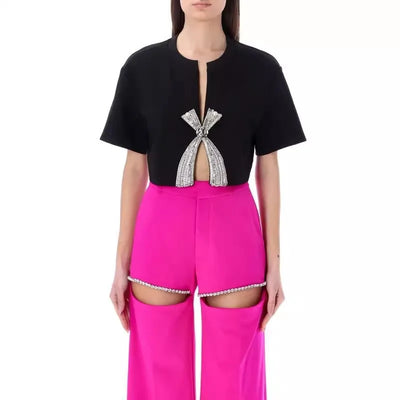 WHITNEY WANG Designer Style 2025 Autumn Fashion Streetwear Hollow Out Diamonds  Trousers Women StylishPants