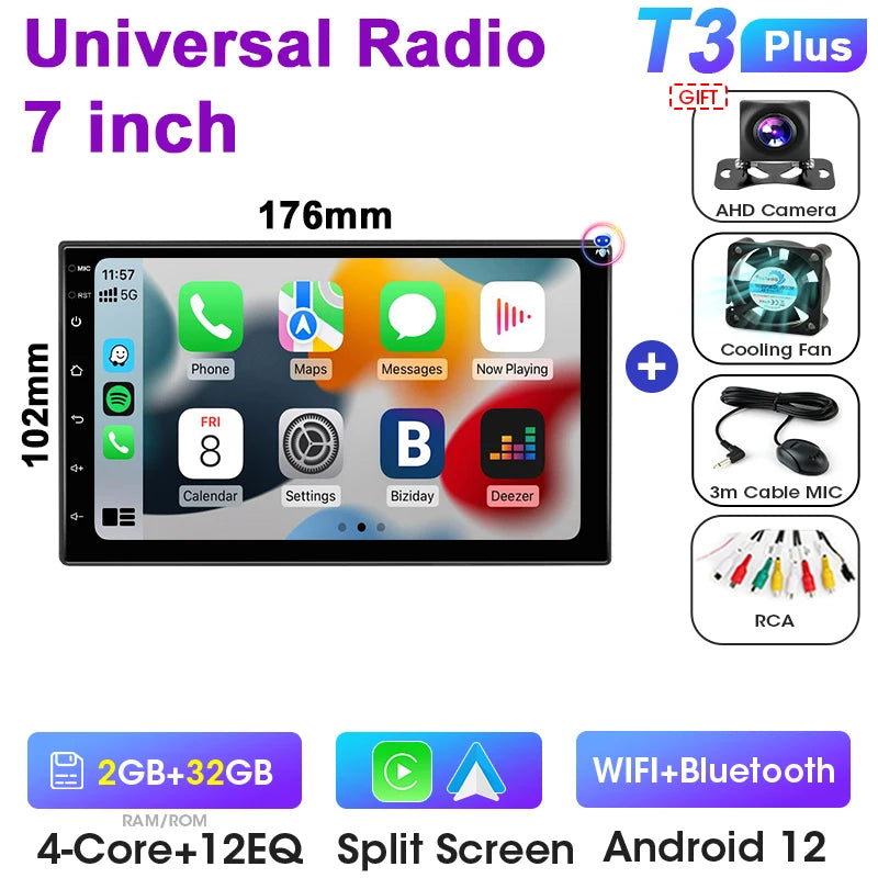 Universal 7 9 10″ 2 din Android 12 Car Radio Multimedia Video Player For Nissan Kia Honda Toyota Volkswagen 4G DSP Carplay Auto