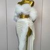 2025 Women White Sequins Top Short Skirt Two Pieces Set Sexy Celebrate Evening Prom Birthday Dress Nightclub Stage Outfit