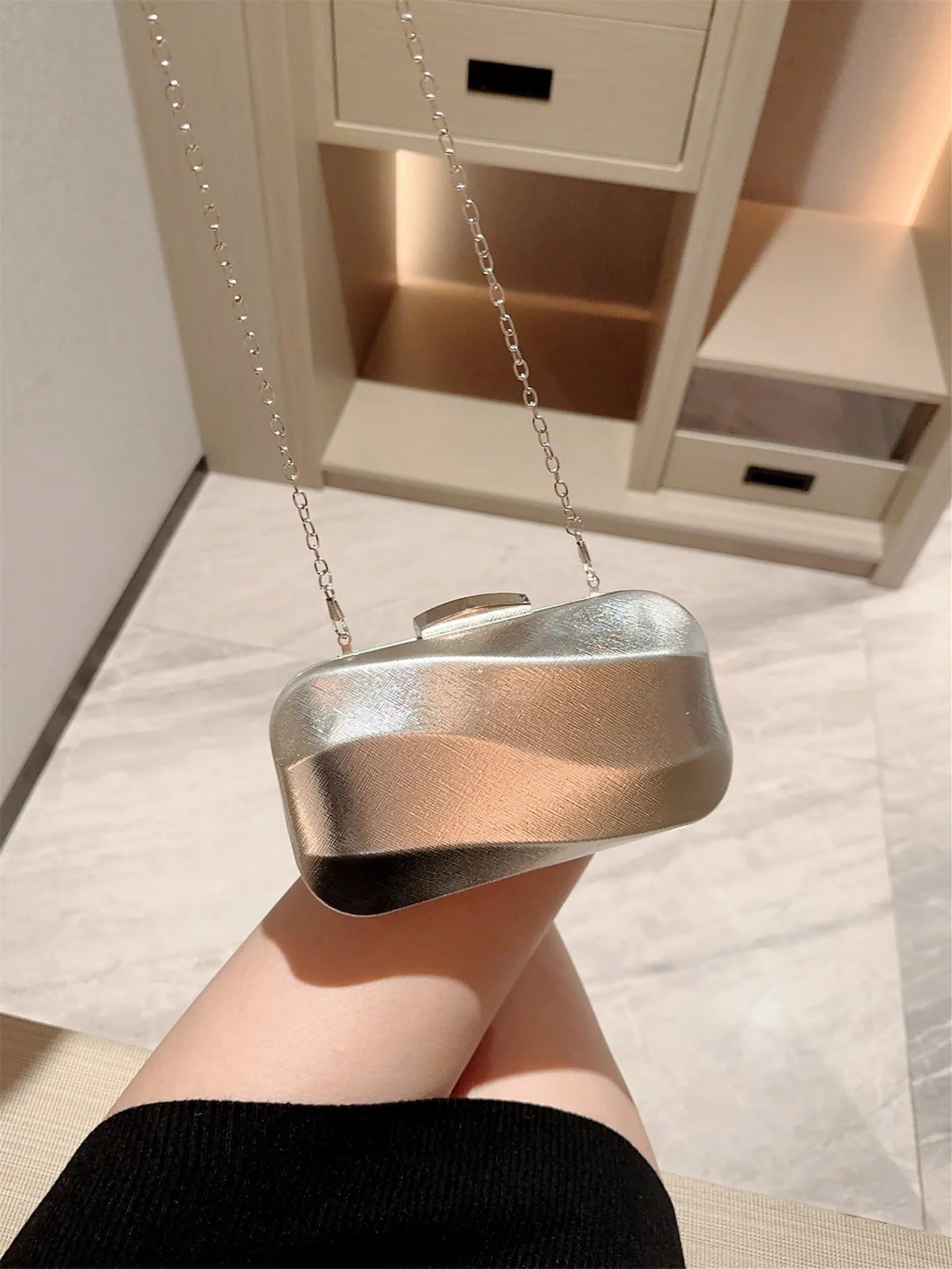 High-End Textured Square Box-Shaped Evening Bag Clutch Bag Chain Bag Banquet Bag Cheongsam Bag Evening Dress Bag Wedding Bag