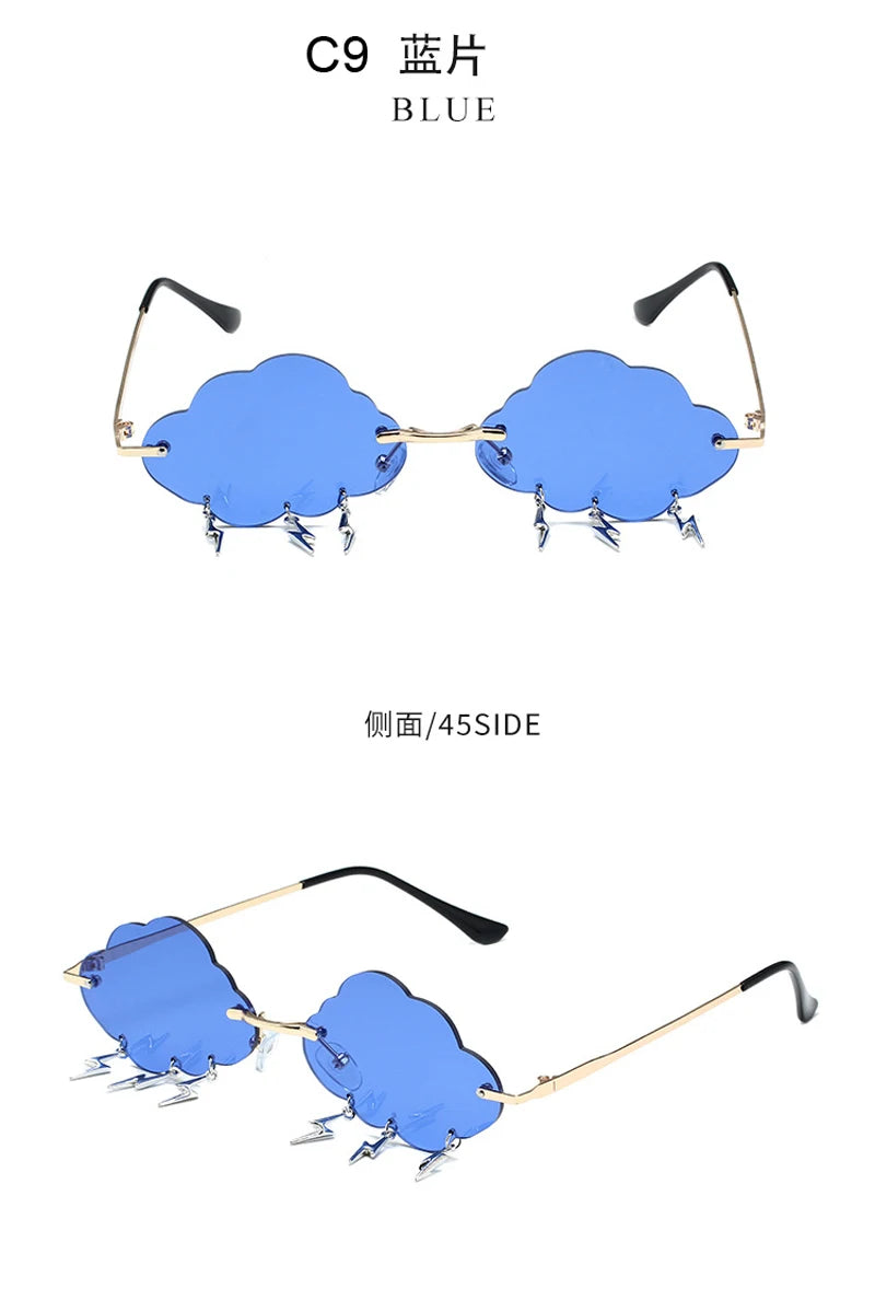 Fashion Rimless Cloud Shaped Sunglasses with Lightning Pendant Y2K Women's Luxury Sun Glasses Shades UV400 Brand Designer SG28