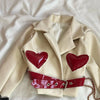 Y2K Womens Street Clothing Heart shaped Leather Clothing Two Punk Jacket Cut Denim Patchwork Retro Pleated Mini Skirt Jacket Set