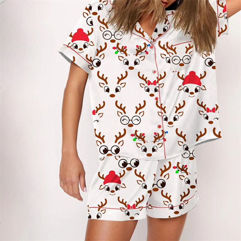 Nutcracker Pajamas Women Christmas Pajama Set Short Sleeve Tops+Elastic Waist Shorts Santa Claus Avatar Print Sleepwear Outfits