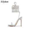 Eilyken CRYSTAL Diamond Thin High Heels Women Sandals Sexy Ankle Cross Strap Lace-Up Square Toe Party Dress Female Shoes