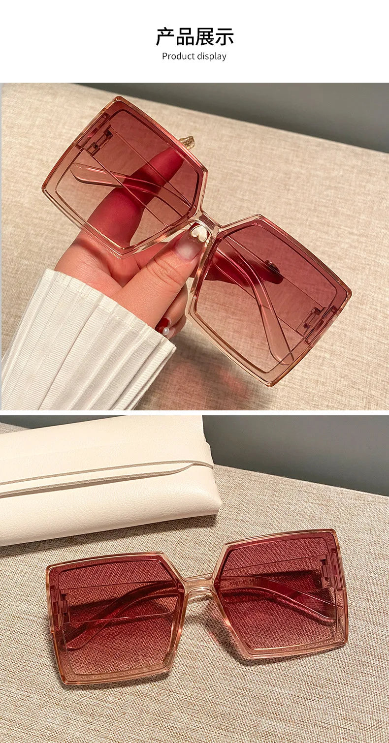 New Vintage Large Frame Sunglasses Women's Brand Designer Square Sun Glasses Women Travel Fashion Eyewear UV400 Gafas De Sol