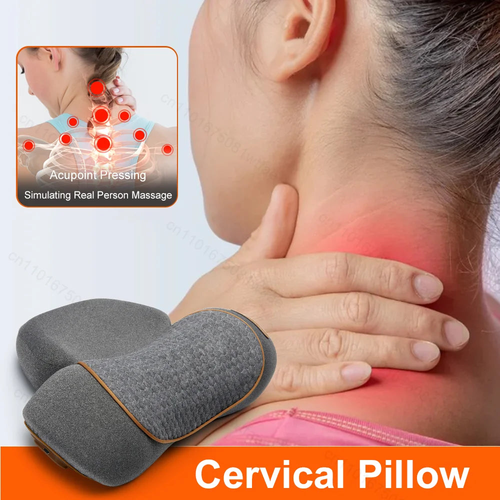 Neck Massager Pillow Cervical Orthopedic Pillow Lifting Traction Relax Hot Compress Vibration Massage Neck Pain Relief