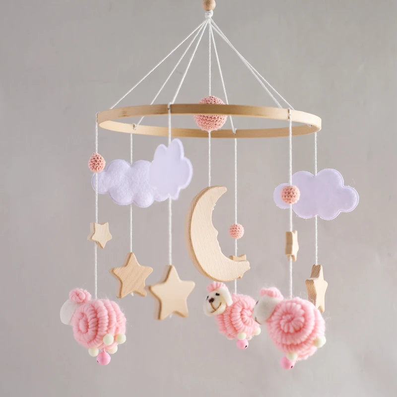 Baby Crib Mobile Bed Bell Rattle Toys Wooden Crochet Stars Pendant Bed Bell Toys Newborn Comfort Crib Bracket Hanging Toys Gifts