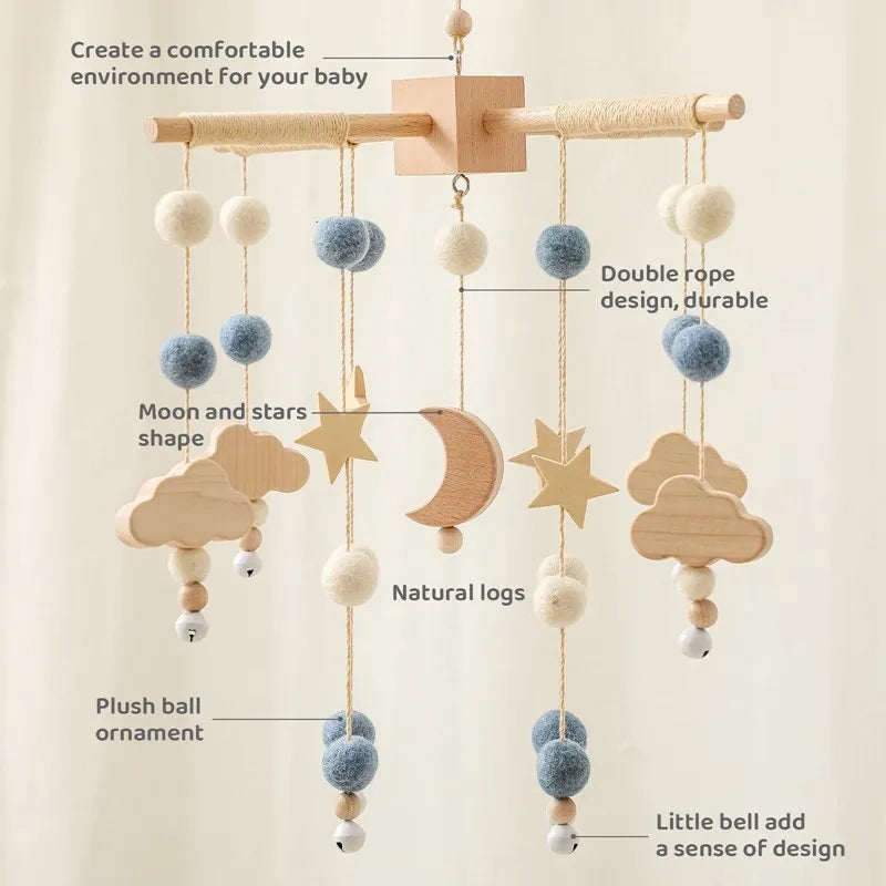Crib Mobile Bed Bell Wooden Baby Rattles Soft Felt Cartoon Animal Bed Bell Newborn Music Box Hanging Toy Crib Bracket Baby Gifts