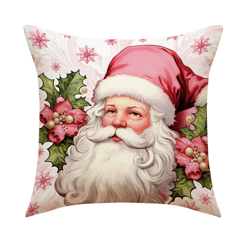 Linen Christmas Pillow Cover Snowman Elk Pillow Case 2024 Christmas Decoration for Home New Year Sofa Car Cushion Cover 45x45cm