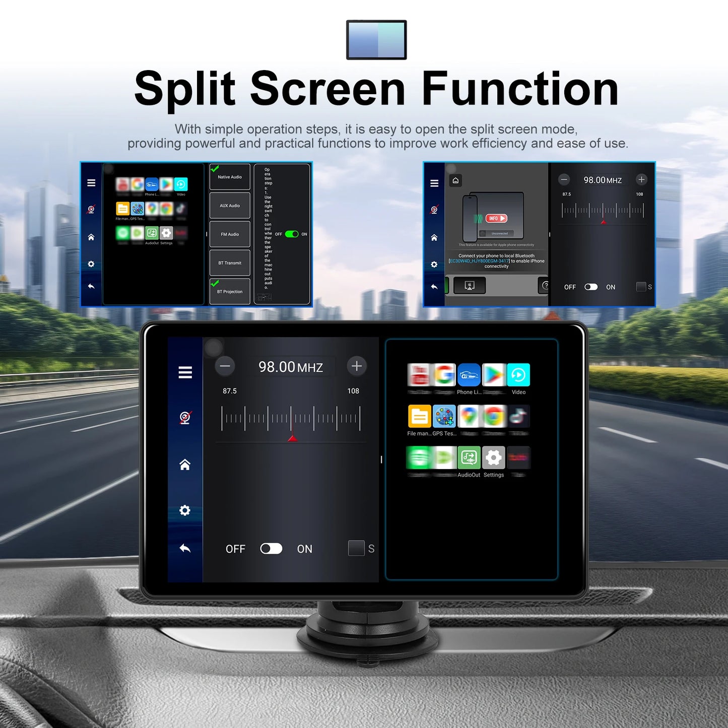 Podofo Universal Car Screen 8-Inch Multimedia WIFI Video Player Wireless Carplay Screen for Apple or Android 4+64GB Navigation
