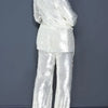 Women Two Piece Sets Sequin Blazer V Neck Full Sleeve Coats Temperament Slim Fit Casual High Waist Wide Leg Long Pants Suits