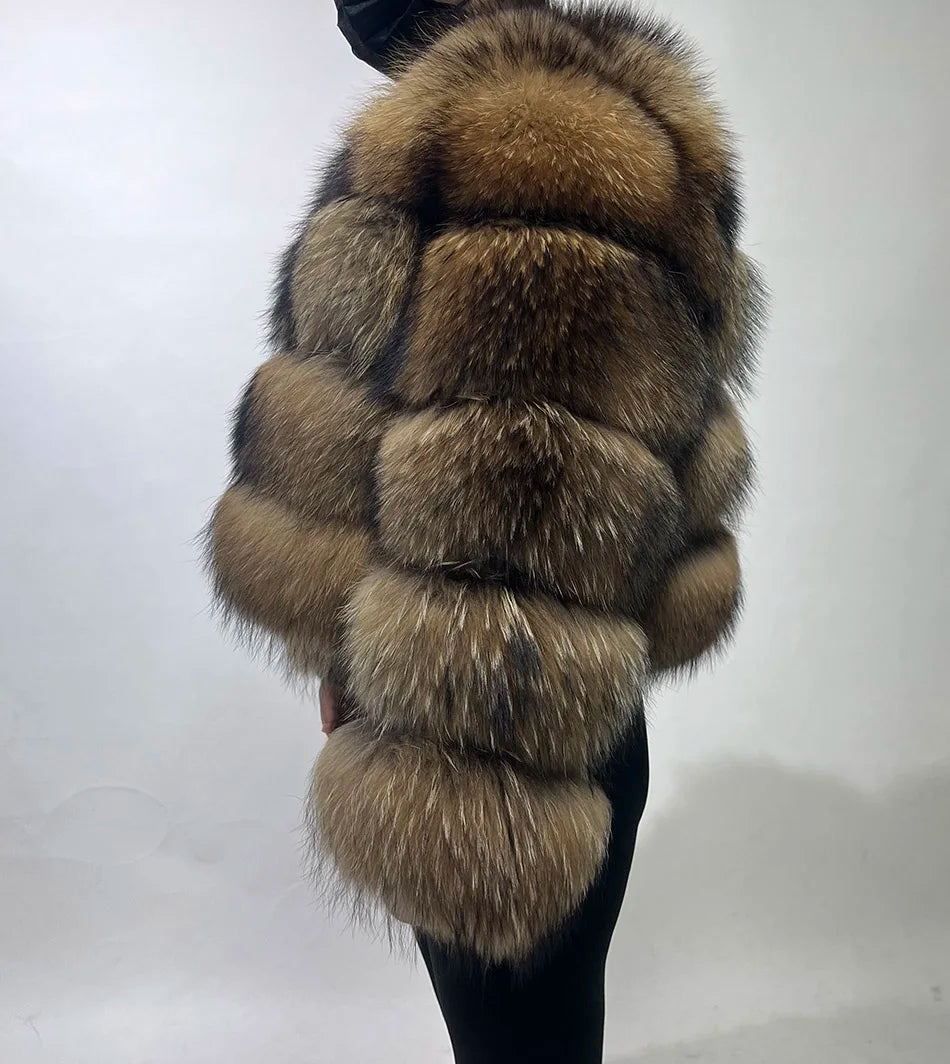2025 MAOMAOKONG Natural Real Fox Fur Coat Women Winter Long Sleeve Luxury Raccoon Fur Jackets Thick Top Female Furry Coat Vest