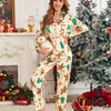 Cozy Christmas Tree & Gingerbread for Man Print Pajama Set - Long Sleeve, Button-Up Lapel Top with Elastic Waistband Pants for W