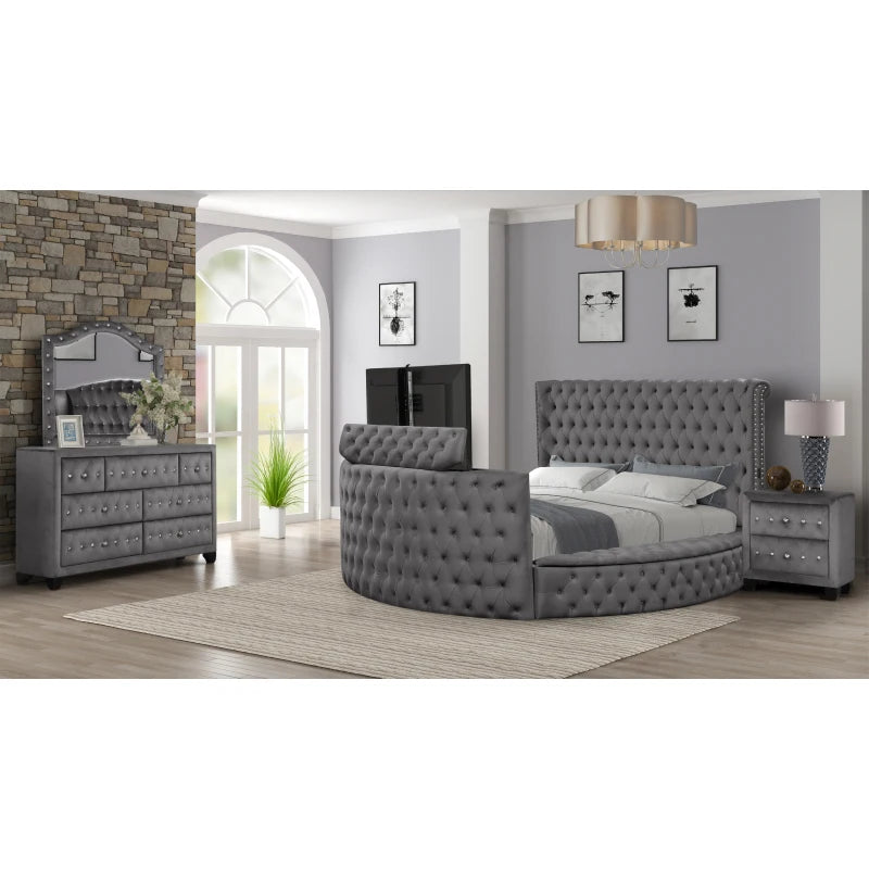 Maya Modern Style Crystal Tufted King 4PC Bed room set Made with wood in Gray ,Main Color: Gray