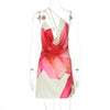 TARUXY One-shoulder Sexy Printed Dress Draped Swinging Collar Beach Vacation Mini Dress Elegant Sleeveless Female High Waist