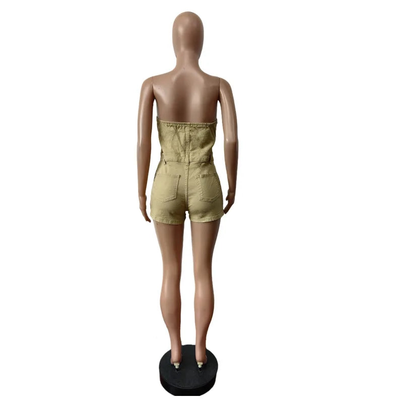 FAGADOER Spring Summer New Sexy Backless Rompers for Women Solid Pocket Cargo Patchwork Jumpsuits Female Streetwear Overalls
