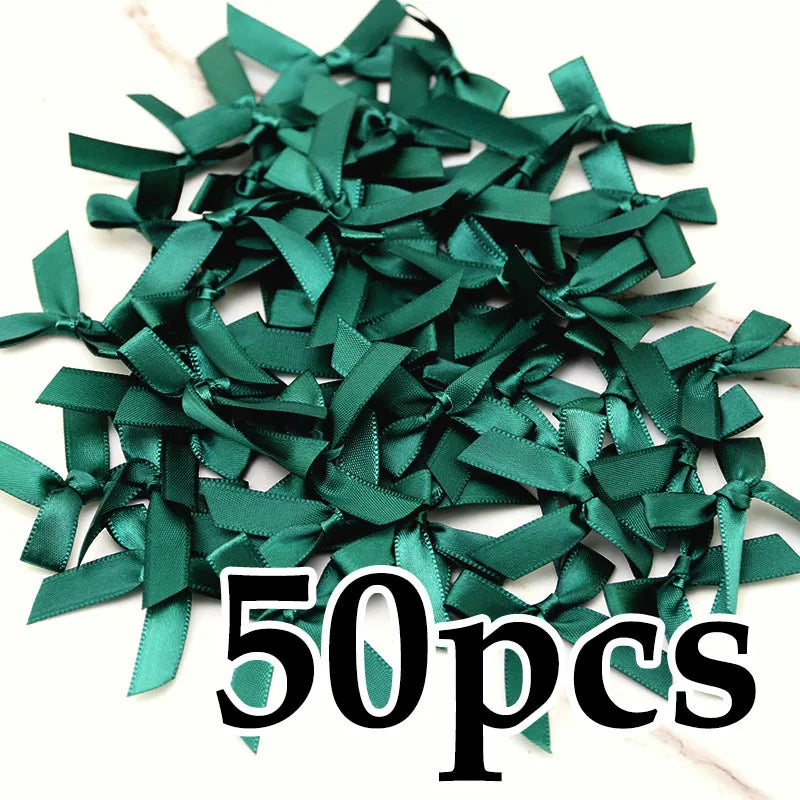 (50 Pcs) 4*4cm Colourful Ribbon Bows Small Size Polyester Satin Ribbon Bow Flower DIY Craft Decoration