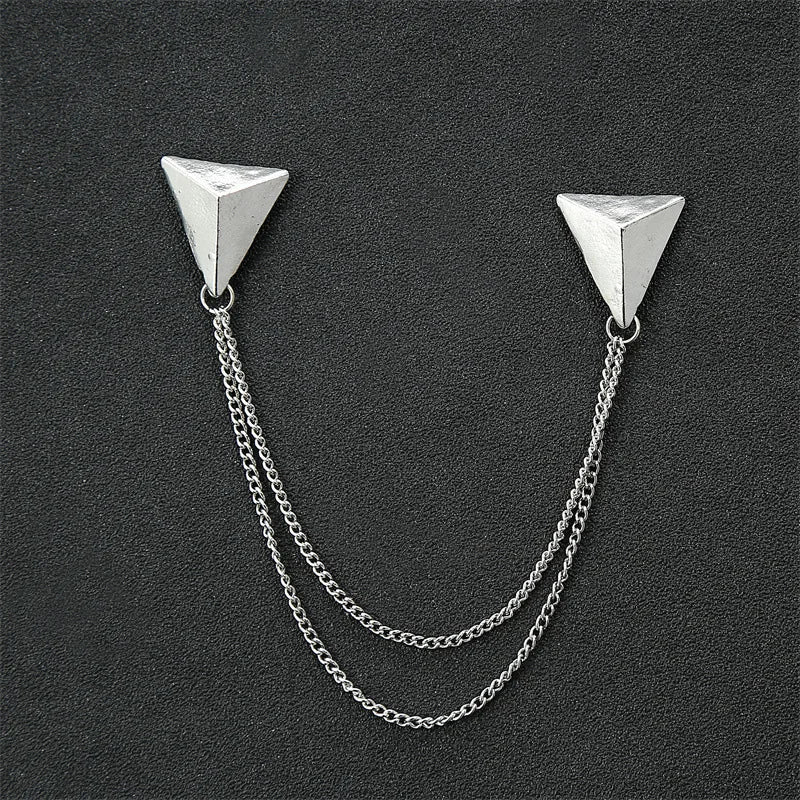 Fashion Gentleman Tassel Brooch For Men Suit Shirt Collar Triangle Wings Chain Lapel Pin Metal Retro Wedding Accessories