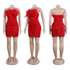 Women Dress Strapless Dresses Sexy Mid Length Vestidos Slim Fit Off Shoulder Sleeveless Elegant Splice Feather Hip Wrap