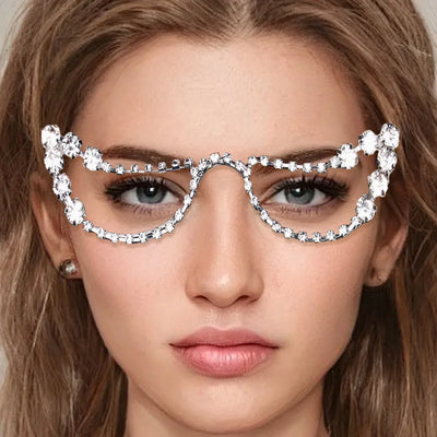 Stonefans Simple Rhinestone Cat Eye Glasses Frames Jewelry for Women Statement Spectacle Eye Decoration No Lens Eyewear Gift