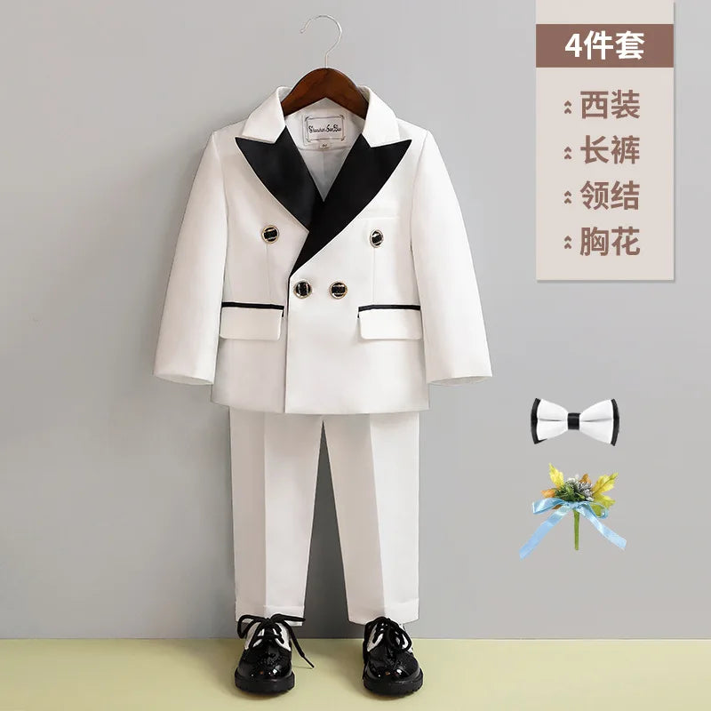 Boys Royal Blue Orange Suit For Wedding Kids Jacket Pants Bowtie Flower 4PCS Ceremony Tuxedo Dress Children Photograph Costume