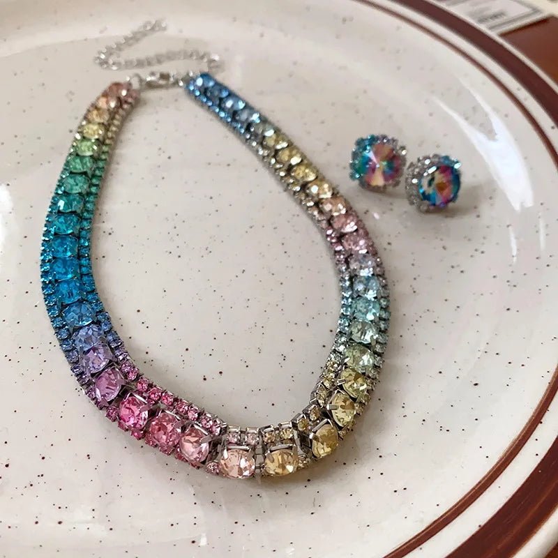 Square Crystal Choker Necklace Luxury Style Temperament Collarbone Chain Neck Chain Exquisite Collar Decoration