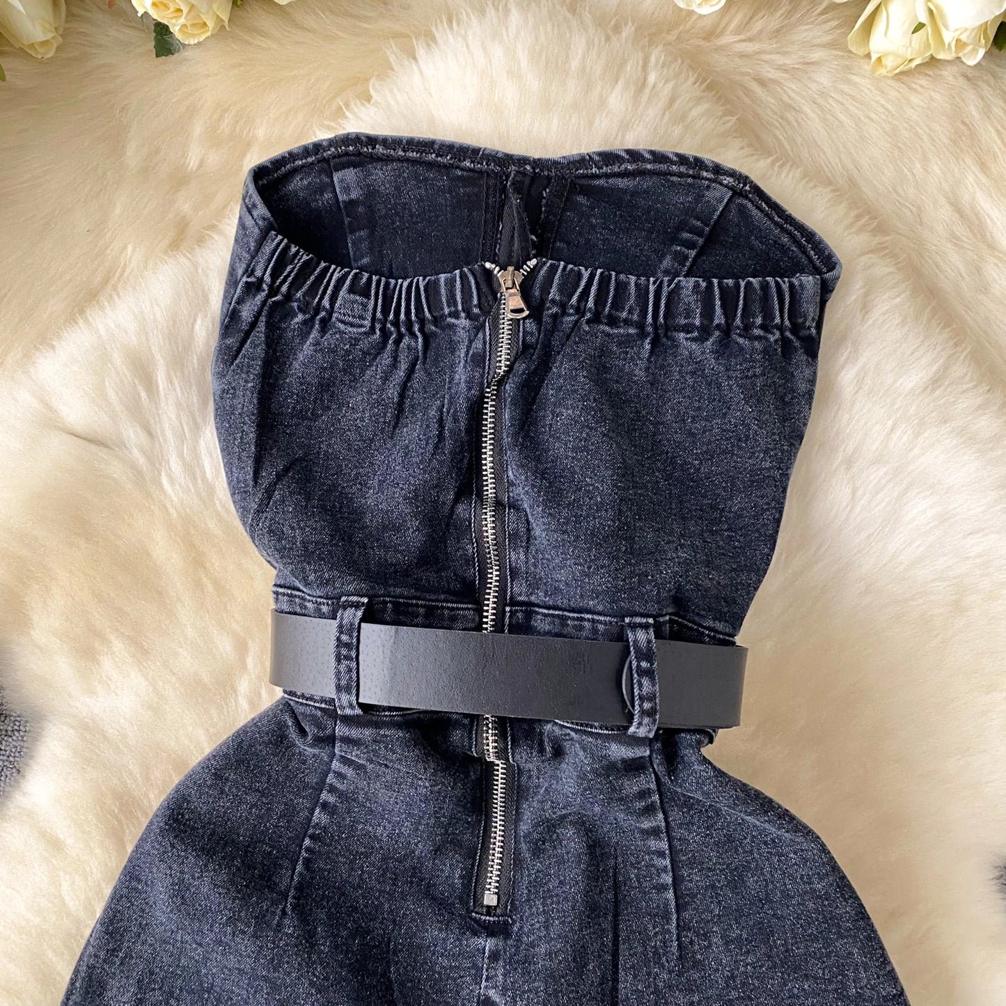 Women Denim one pieces Summer Playsuit Fashion Hot Drill High Waist Slim Sleeveless Strapless Sashes Outfits