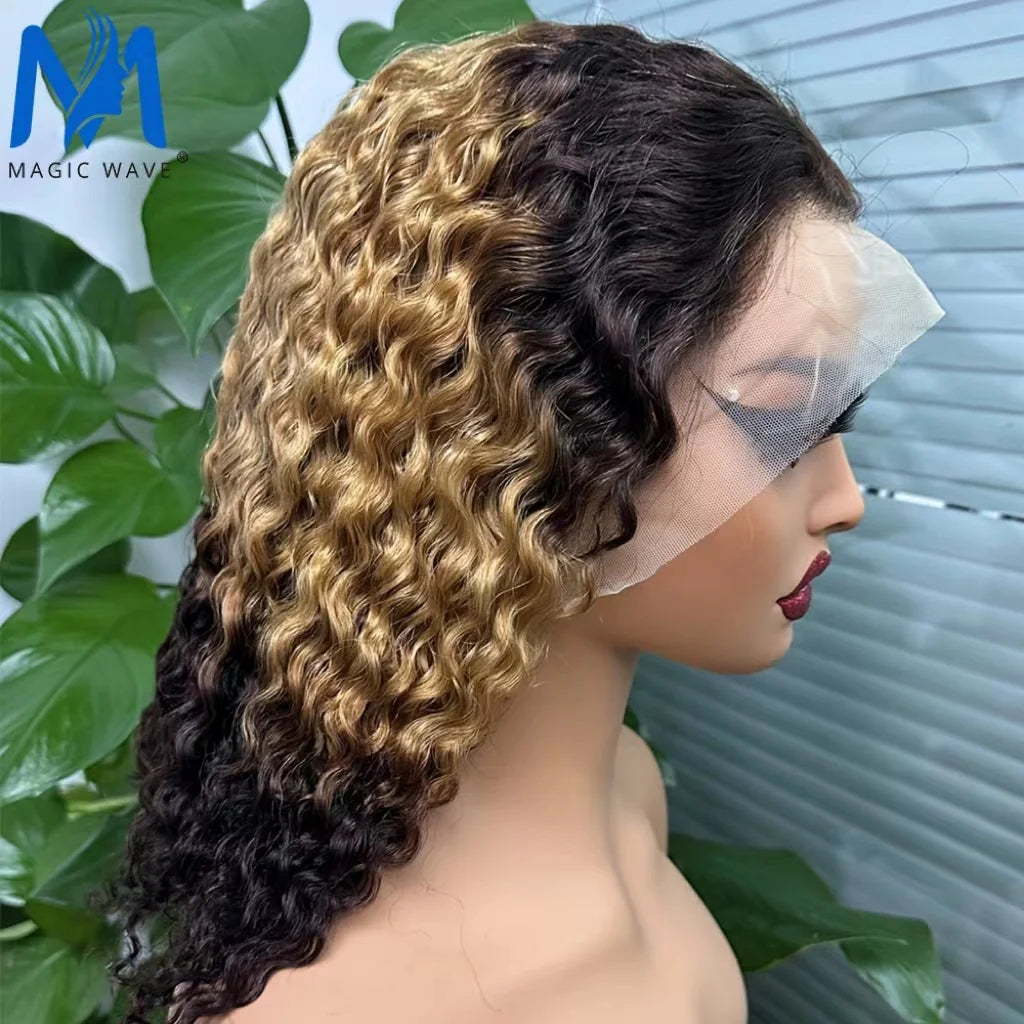 10-16 Inches 200% Density Water Wave Bob Human Hair Wigs  Short Deep Curly Brazilian Remy Human Hair Wigs for Black Women
