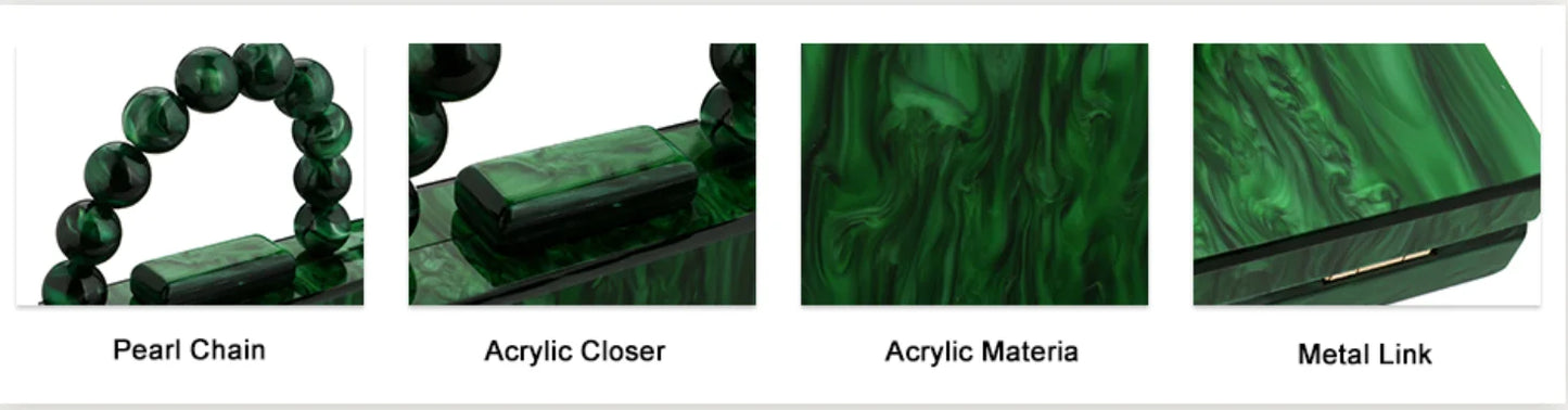 Luxury Crossbody Bag Pearl Marble Dark Green Acrylic PVC Evening Bags Women Purses And Handbags Wedding Party Beach Flap