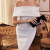 Elegant White Dress Women Summer Off Shoulder Cape Design Splicing Skinny Dress Party Vestidos Woman Evening Party Dresses White
