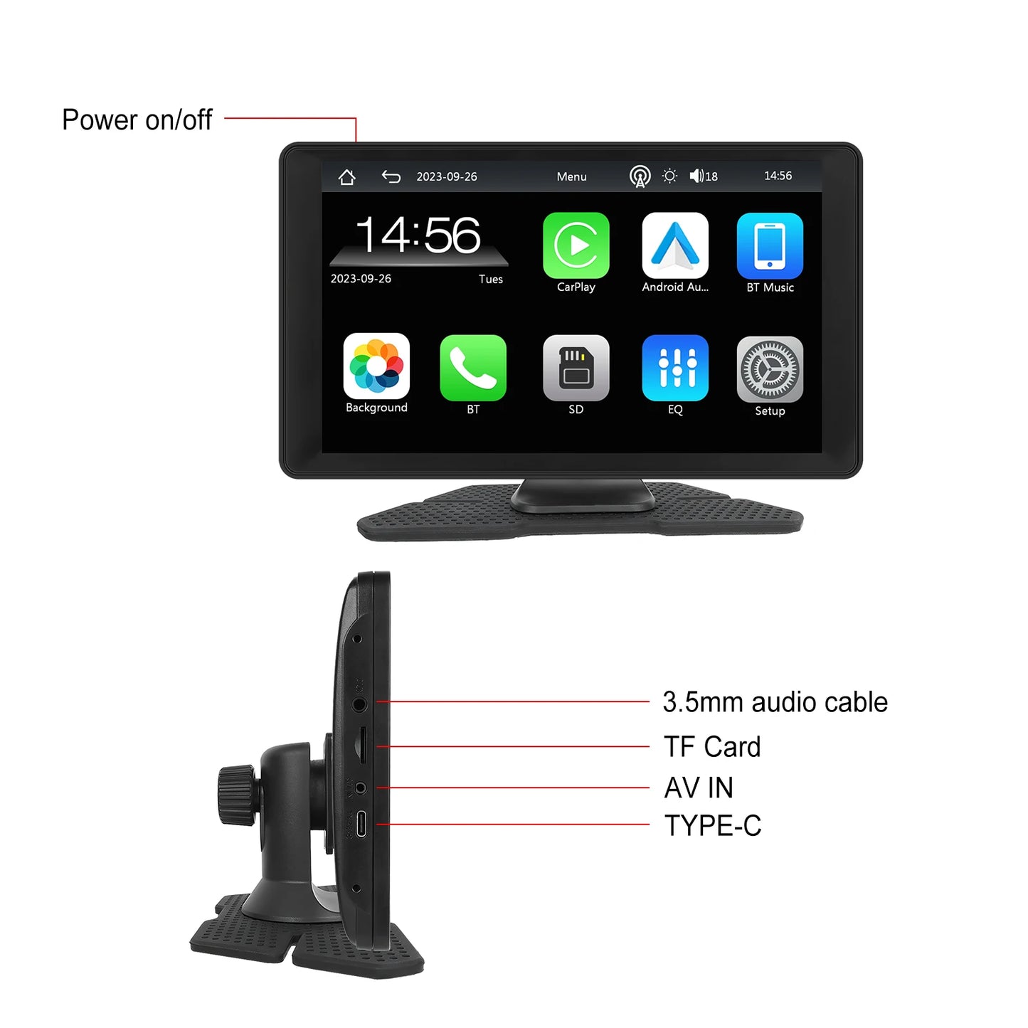 Podofo 9" Car Radio Multimedia Video Player Wireless Carplay Android Auto Car Mirror DVR Recorder Dashboard For Nissan Toyota