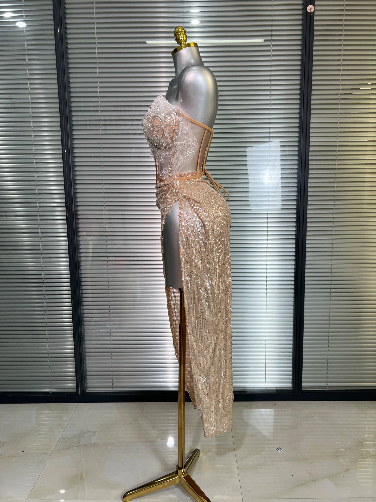 Summer New Women Sexy Strapless Two Pieces Set Glitter Night Club Skirt Suits Laced Singer Dancer Stage Performance Costume