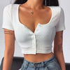 90S Vintage Y2k Cropped Top Woman Korean Fashion Kpop T-shirt Women Buttons Skinny Sexy White Knit Tee Shirt Japanese Clothes