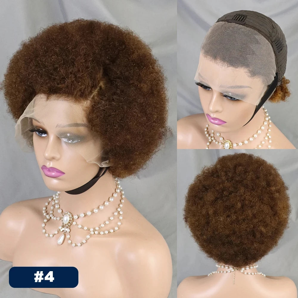 MALAIKA Kinky Curly Short Lace Front Wig Afro Bob Human Hair Natural Hairline 13X4 Lace Frontal Glueless Human Hair Wigs