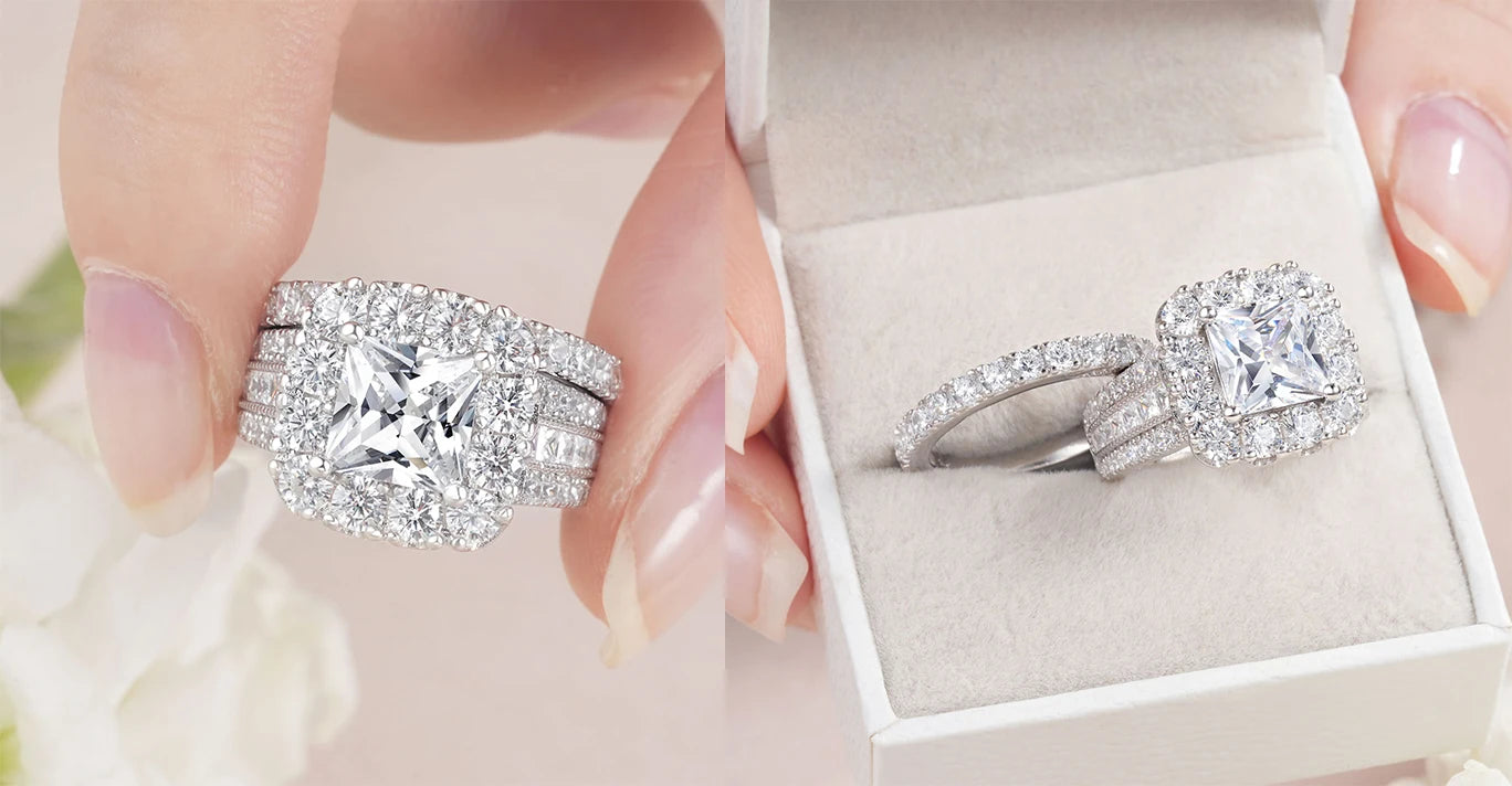 Newshe Original 925 Silver Moissanite Rings with GRA Certificate D Color VVS1 Diamond Wedding Ring Set for Women Luxury Jewelry