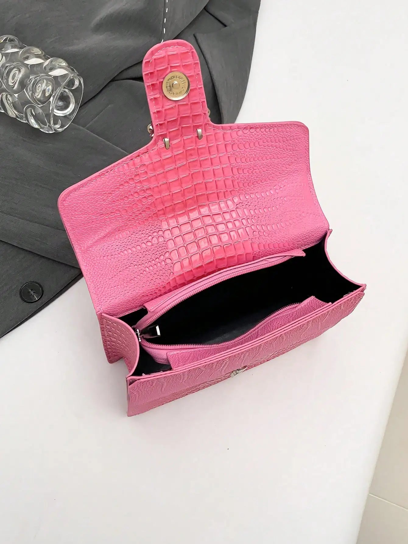 Crocodile Embossed Shoulder Bags For Women Flap PU Leather Fashion Rhinestone Decor Small Square Crossbody Bag Designer Handbag