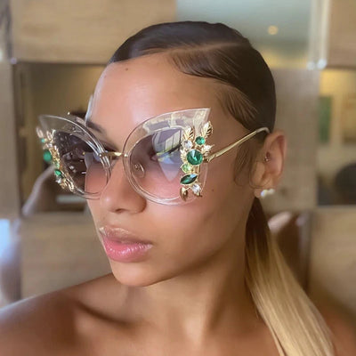 Luxury Diamond Cat Eye Sunglasses Women Fashion Oversized Butterfly Sun Glasses Female Steampunk Goggles Eyewear Shades Oculos