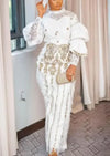 African Wedding Party Clothes for Women Autumn Elegant African Long Sleeve O-neck 2 Piece Top Long Pants Matching Sets Outfits