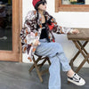 2023 European Station Winter New Down Jacket Women's Warm Fashion Short Color Patchwork Graffiti thick White Duck Down Coa