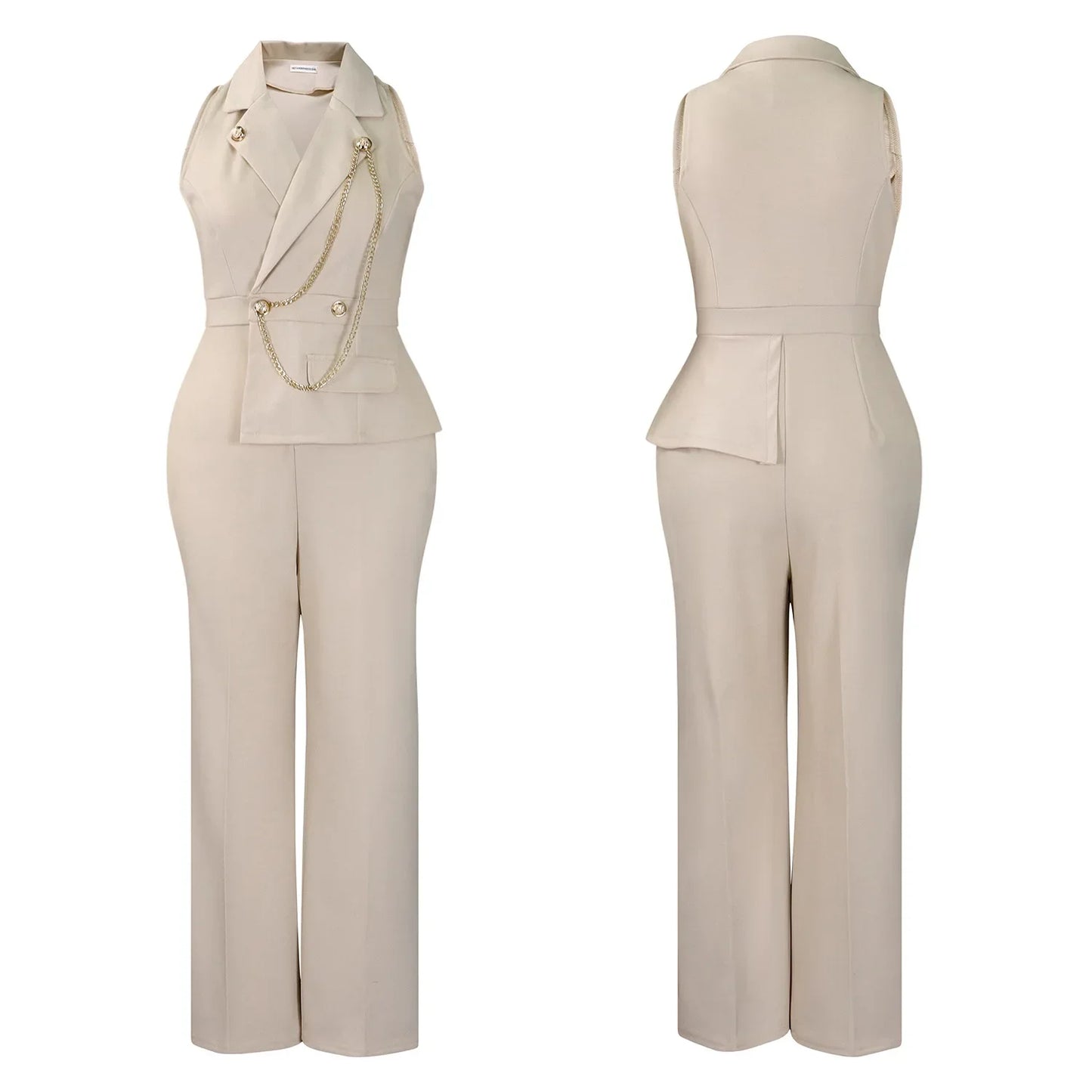 C8604 Foreign Trade Women's Fashionable Sexy Chain Collar Wide Leg African Jumpsuit Casual Style Long Dress For Ladies