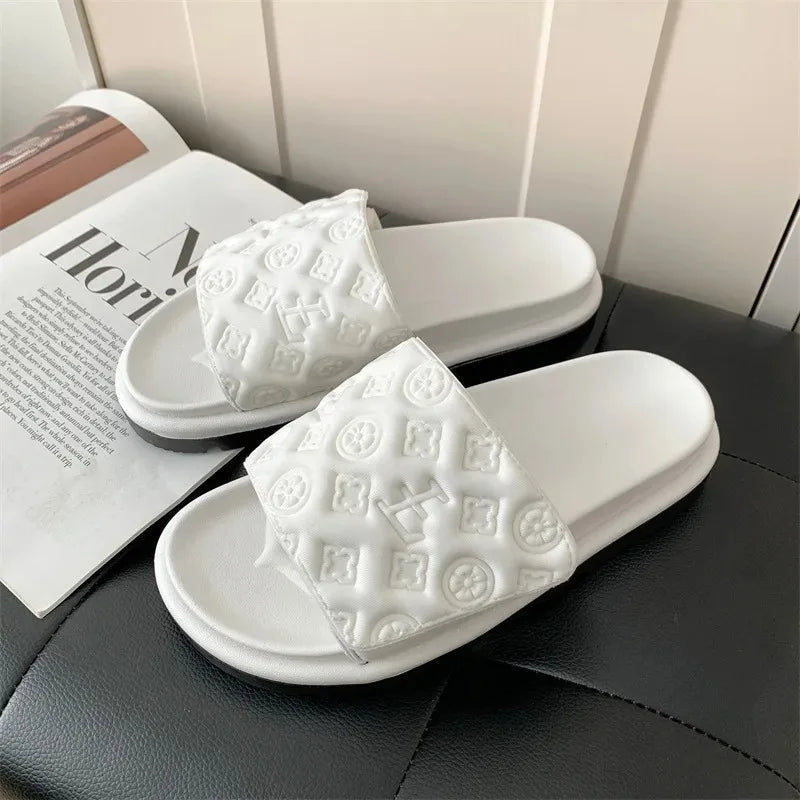 Ladies Magic Sticker Flat Slippers 2025 Summer New Designer Luxury Sandals for Women Elegant Home Flat Slippers Zapatos De Mujer