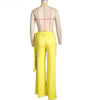 FAGADOER Sexy Ruched Patchwork Bodycon Jumpsuits for Woman Halter Sleeveless Wide-leg Romper Female Streetwear Overalls 2025 New