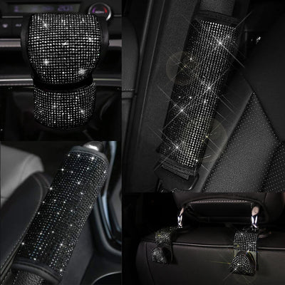 Black Diamond Crystal Car Gear Shift Cover Rhinestone Auto Shifter Hand Brake Cover Bling Car Interior Accessories Decorate